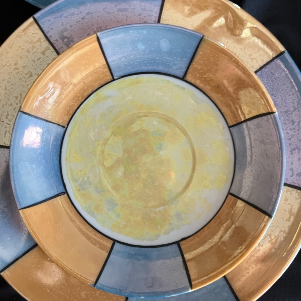 Cream and Blue Geometric Drinkware Set